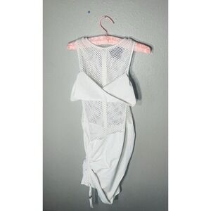 NWT Pretty Little Things Cream Linen Look Bodycon Crochet Cinch Side Size 6 Sexy